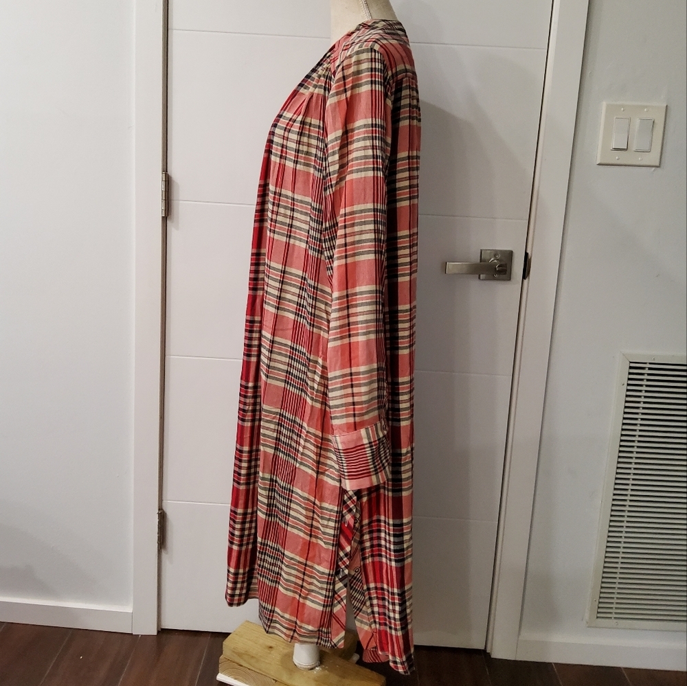 Free People Loralei Plaid Button Down Midi Dress Longline Shirt Size M - Picture 6 of 15